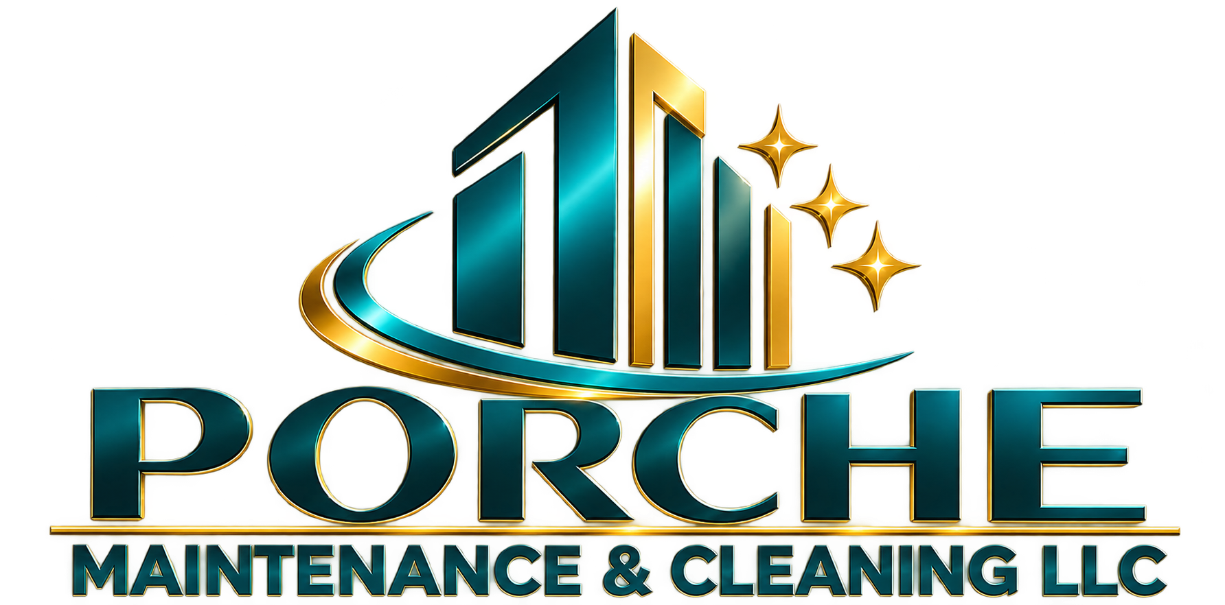 Porche Maintenance & Cleaning LLC teal and gold logo